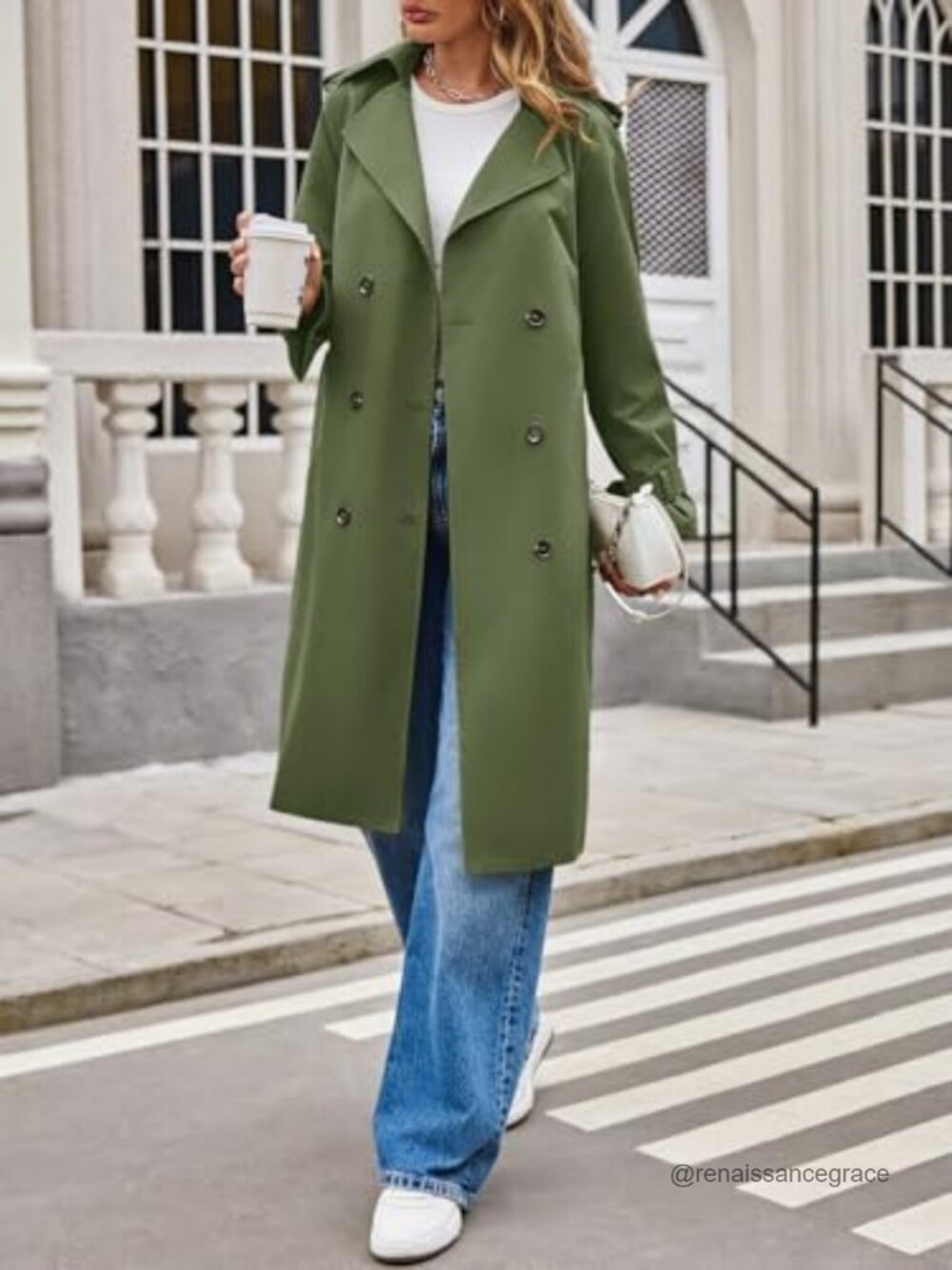 Womens Long Trench Coat Double Breasted Notch Lapel Overcoat Belted - Picture 4 of 5